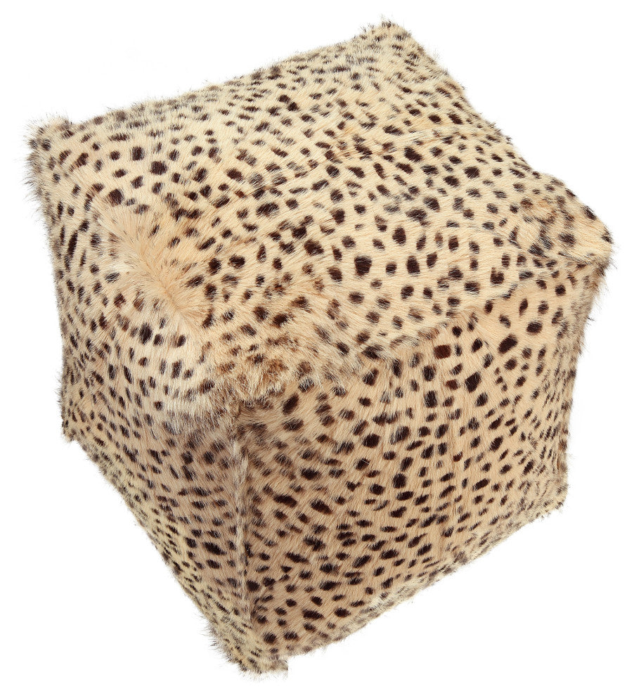 Contemporary Spotted Goat Fur Pouf Cream - White