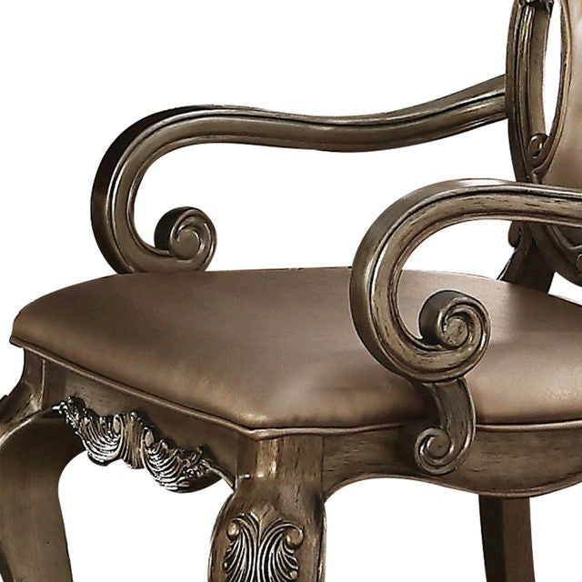 Acme Ragenardus Champagne Faux Leather Arm Chair, Vintage Oak, Set of 2