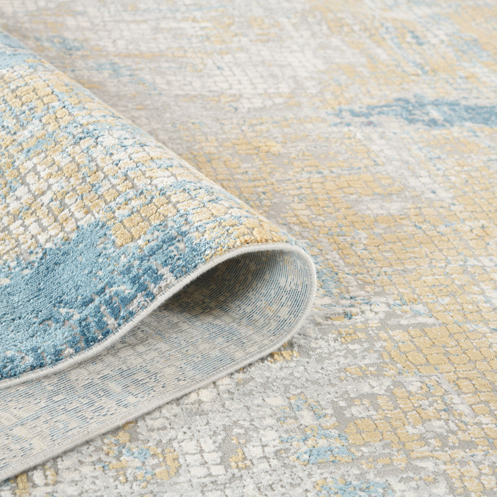 Haleena Alerra Gold/Blue Polyester Blend Area Rug, 8'6"x11'6"