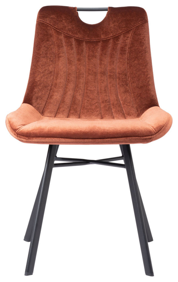 Dining Chair, Set of 2, Steel Metal, Fabric, Brown, Black, Kitchen Cafe Bistro