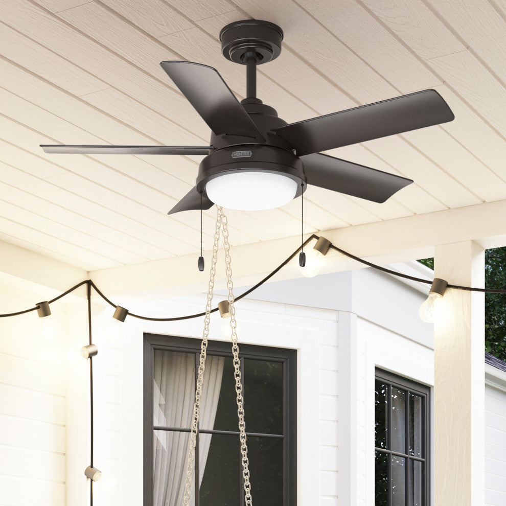 Hunter Seawall Wet Rated Ceiling Fan, LED Light Kit, Pull Chain, Noble Bronze