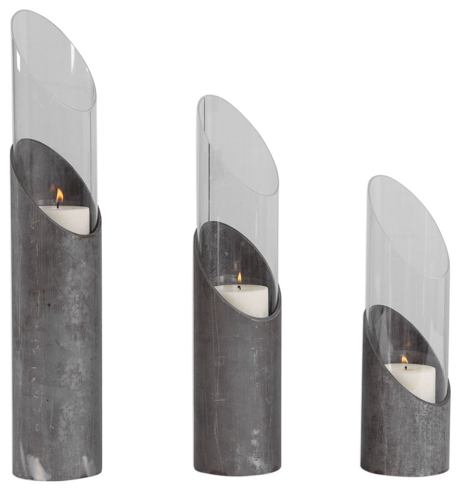 Uttermost 17518 Karter Iron and Glass Industrial Style Cylinder - Distressed