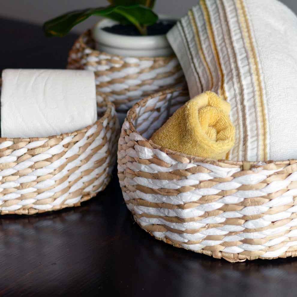 3 Piece Raffia and Wire Basket Bowl Set