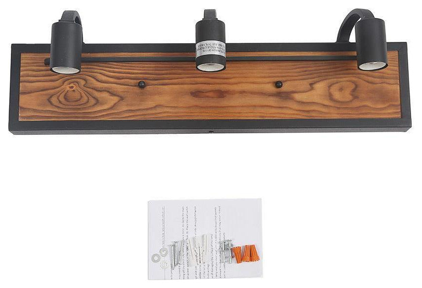 LALUZ 3-Light 21.3-in Wood Brown and Black Farmhouse Vanity Light Bar