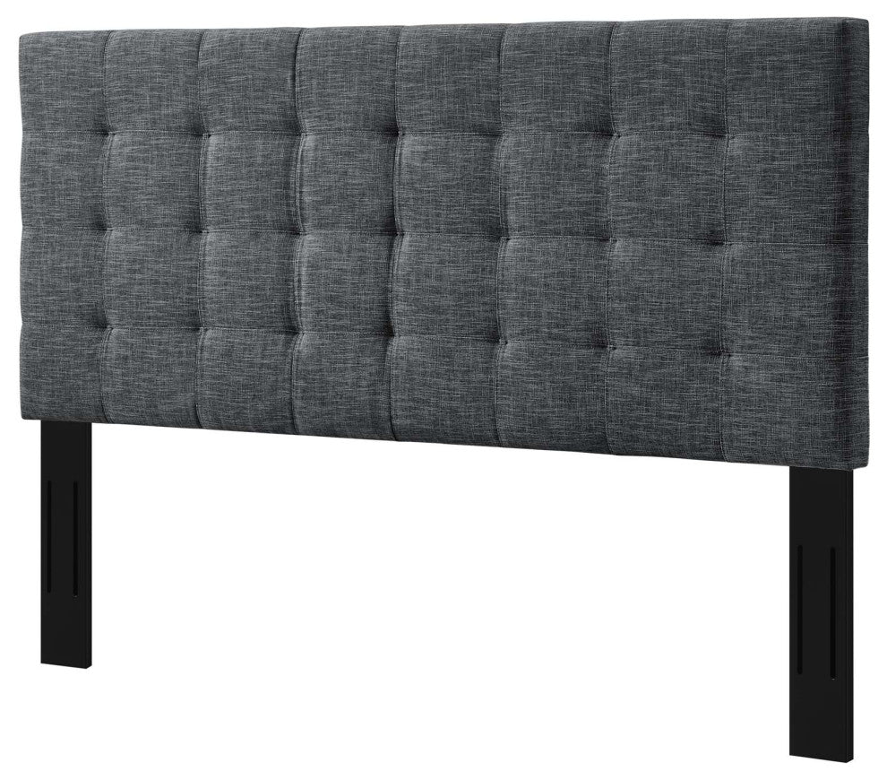Contemporary Modern Full and Queen Size Tufted Headboard, Fabric, Grey Gray