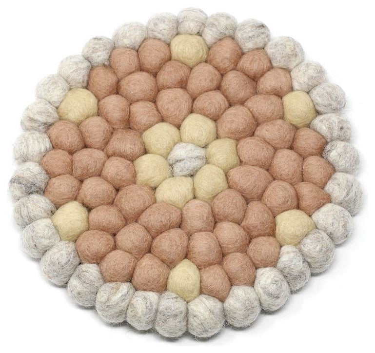 Felt Ball Coasters, Set of 4 Flower Design, Pink