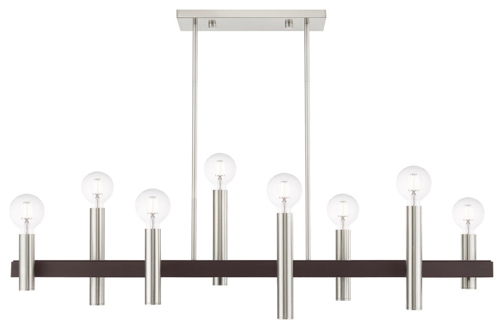 Livex Lighting Helsinki 8 Light Brushed Nickel, Bronze Accents Linear Chandelier