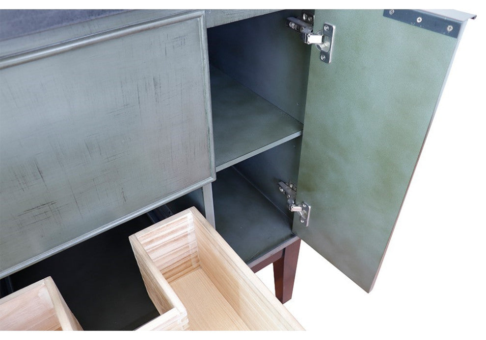 37" Single Vanity, Linen Gray Finish With Gray Granite Top And Oval Sink