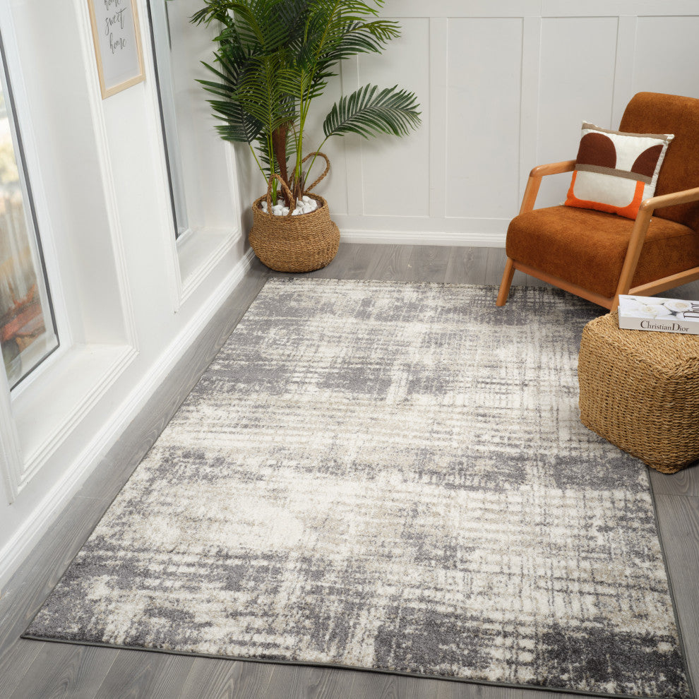 Clifton Abstract Gray Power-Loom Area Rug 6'7" x 9'