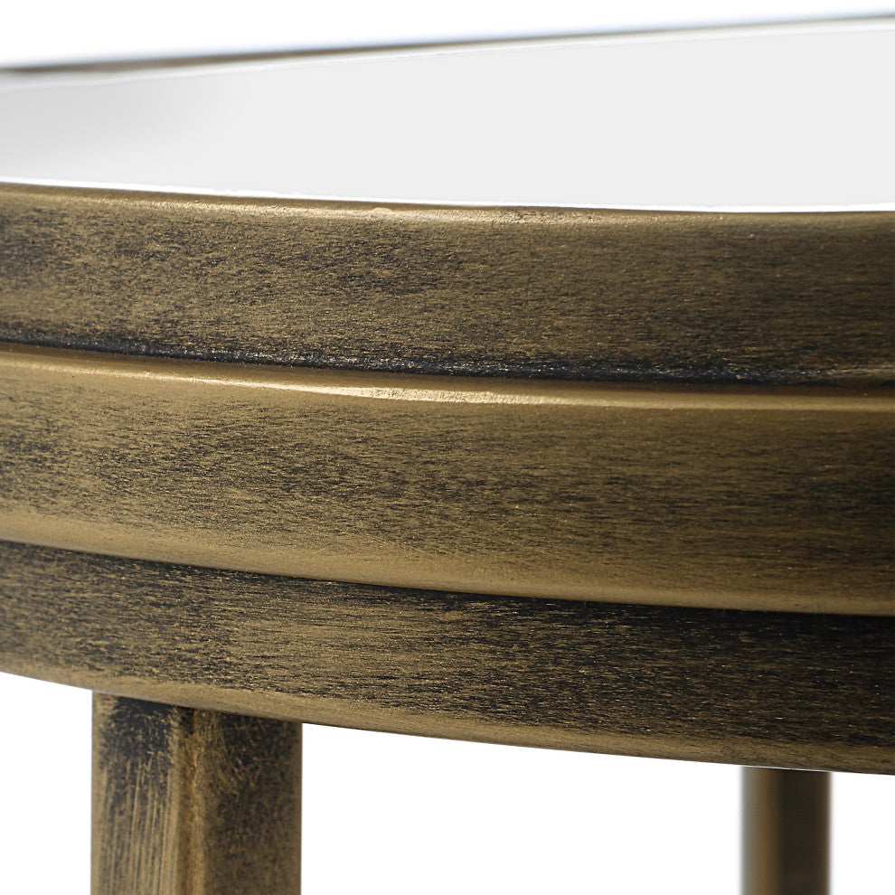 Contemporary 17875" x 24" Iron Glass Brushed Gold Nesting Tables