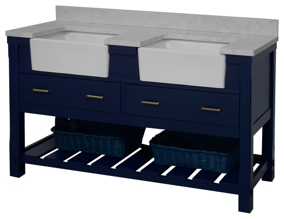 Charlotte 60" Bathroom Vanity, Royal Blue, Engineered Carrara, Double