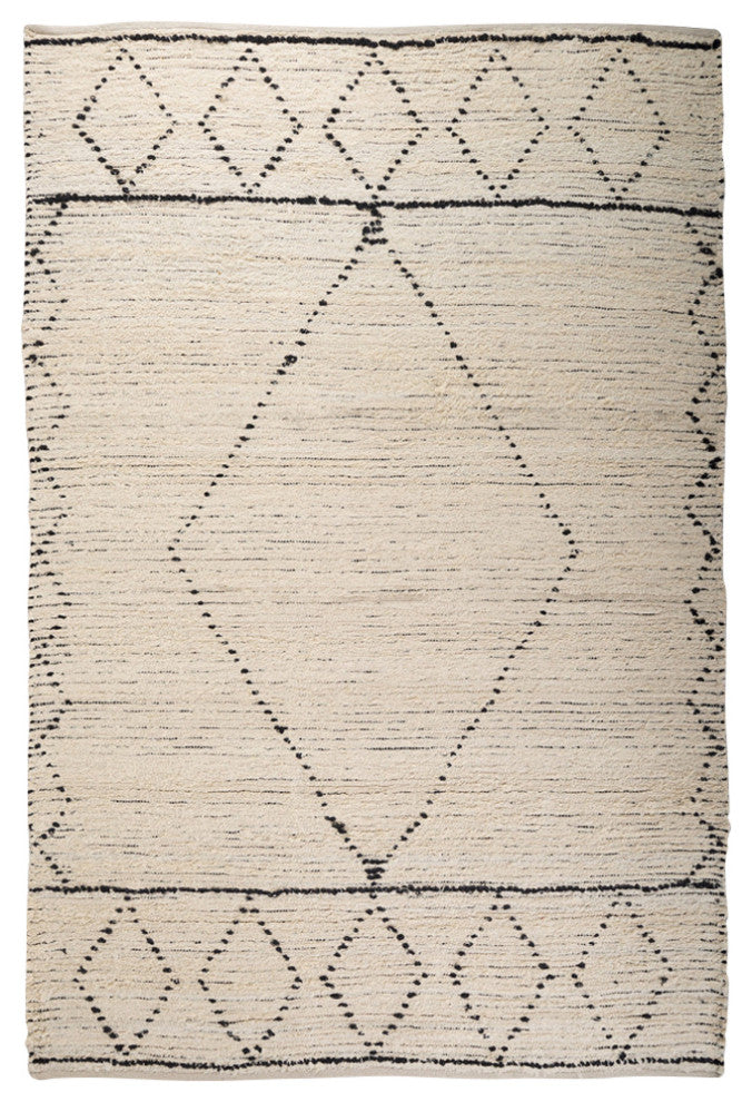 Calvert 5'x8' Ivory & Black Cotton Hand Woven Diamond Patterned Rug