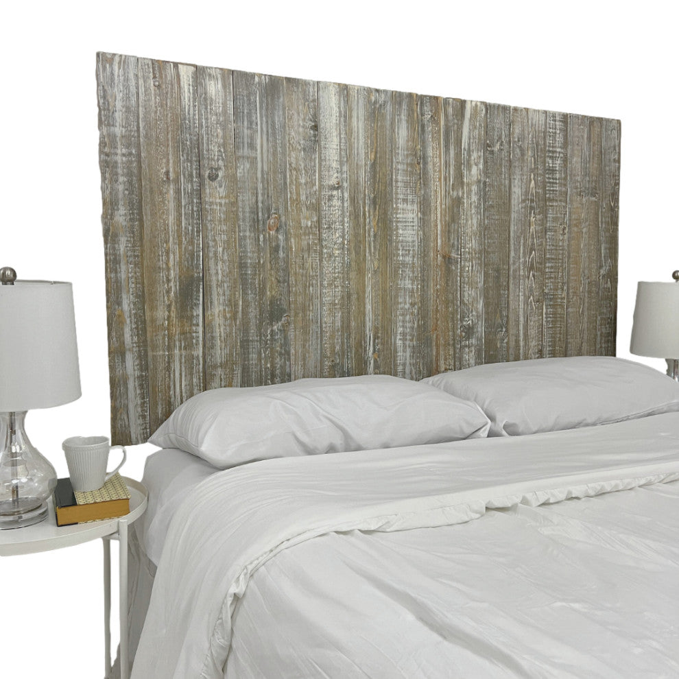Solid Wood Headboard with Smooth Natural Wood Grain, Wall Mounted, Farmhouse, Graywash, Queen