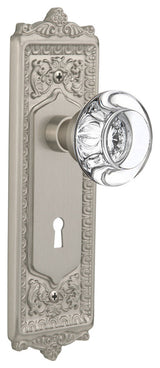 Egg & Dart Plate With Round Clear Crystal Knob, Satin Nickel