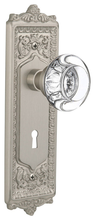 Egg & Dart Plate With Round Clear Crystal Knob, Satin Nickel