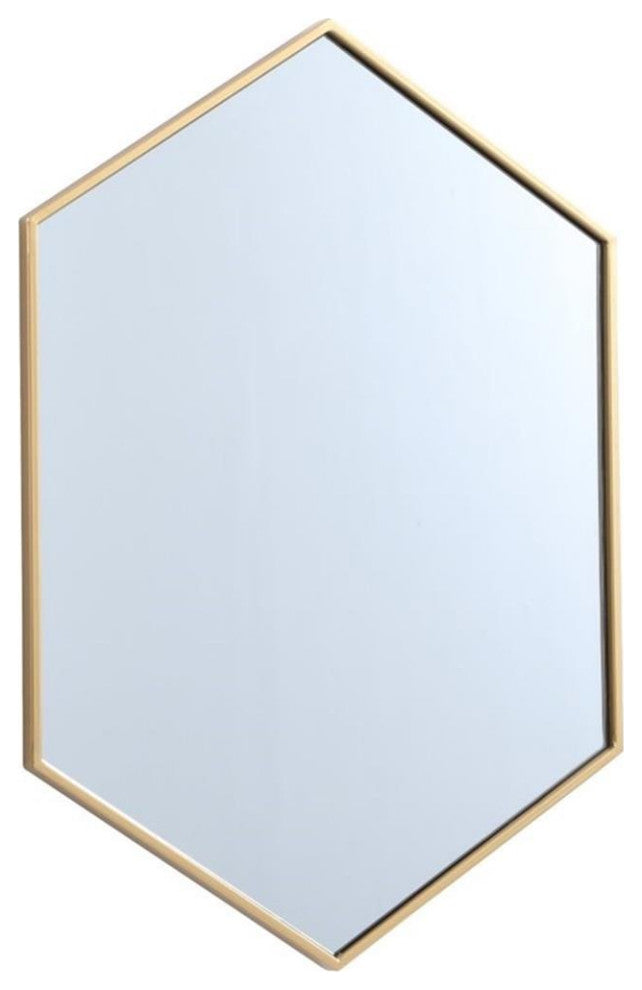 Elegant Decor Eternity 34" x 24" Hexagonal Metal Frame Mirror in Brass