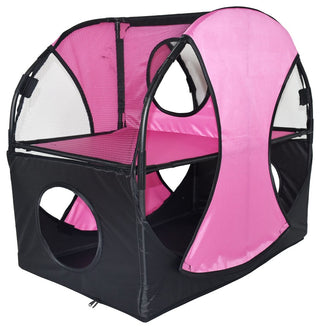 Kitty-Play Obstacle Collapsible Soft Folding Pet Cat House, Pink/Black