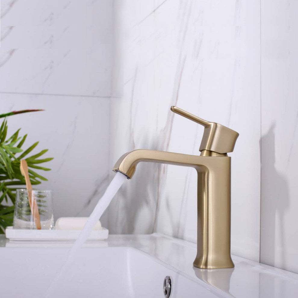 Single Hole Bathroom Faucet with Drain Assembly, Brushed Gold
