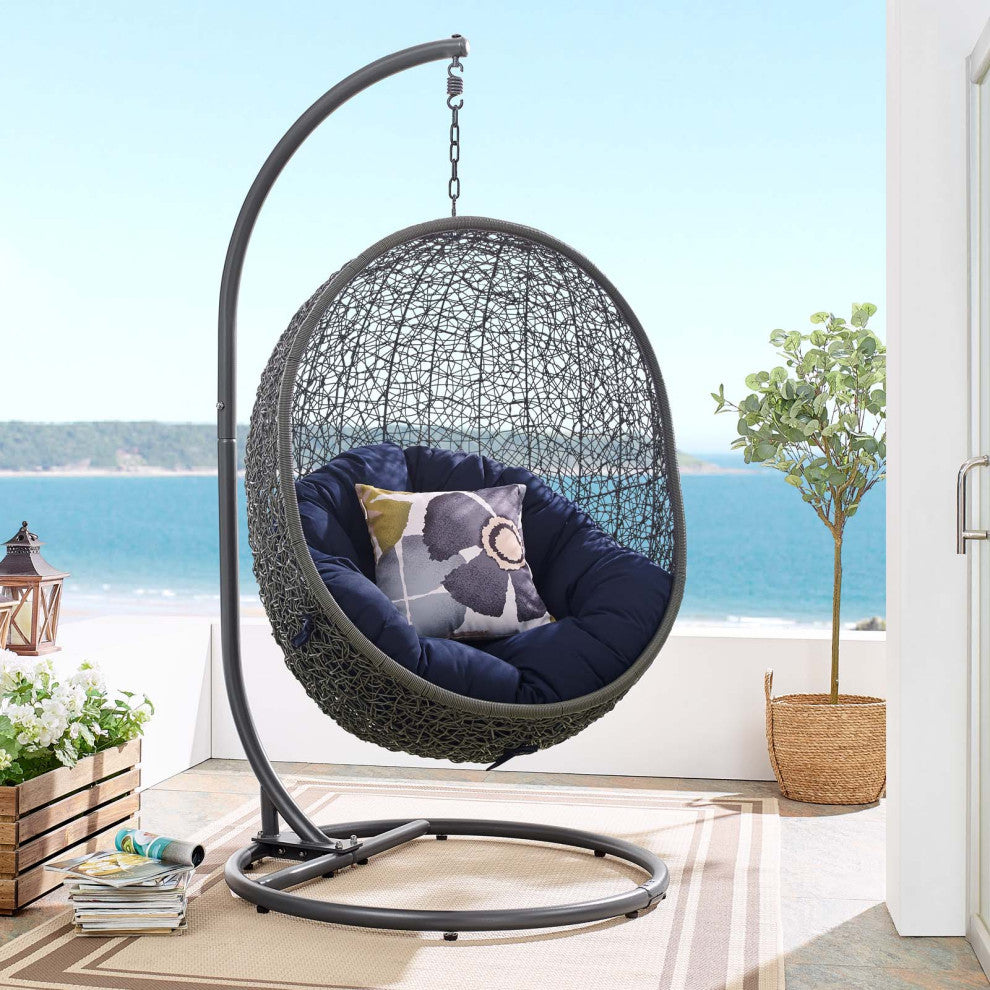 Swing Lounge Chair, Sunbrella, Gray Blue Navy, Modern, Outdoor Patio Cafe