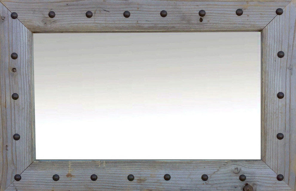 Rustic Mirror, Bunkhouse Barnwood Mirror With Tacks, 30"x40"