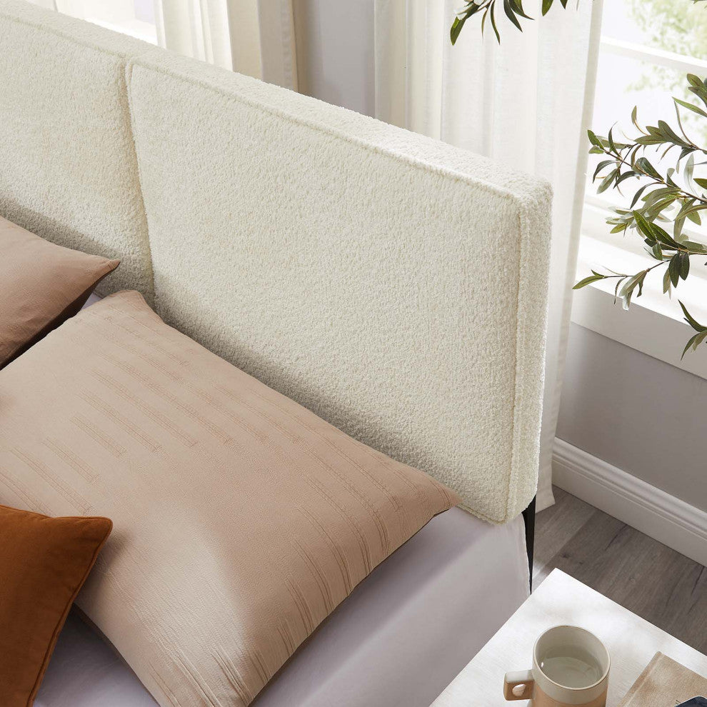 Lindee Boucle Fabric King Headboard, Cream