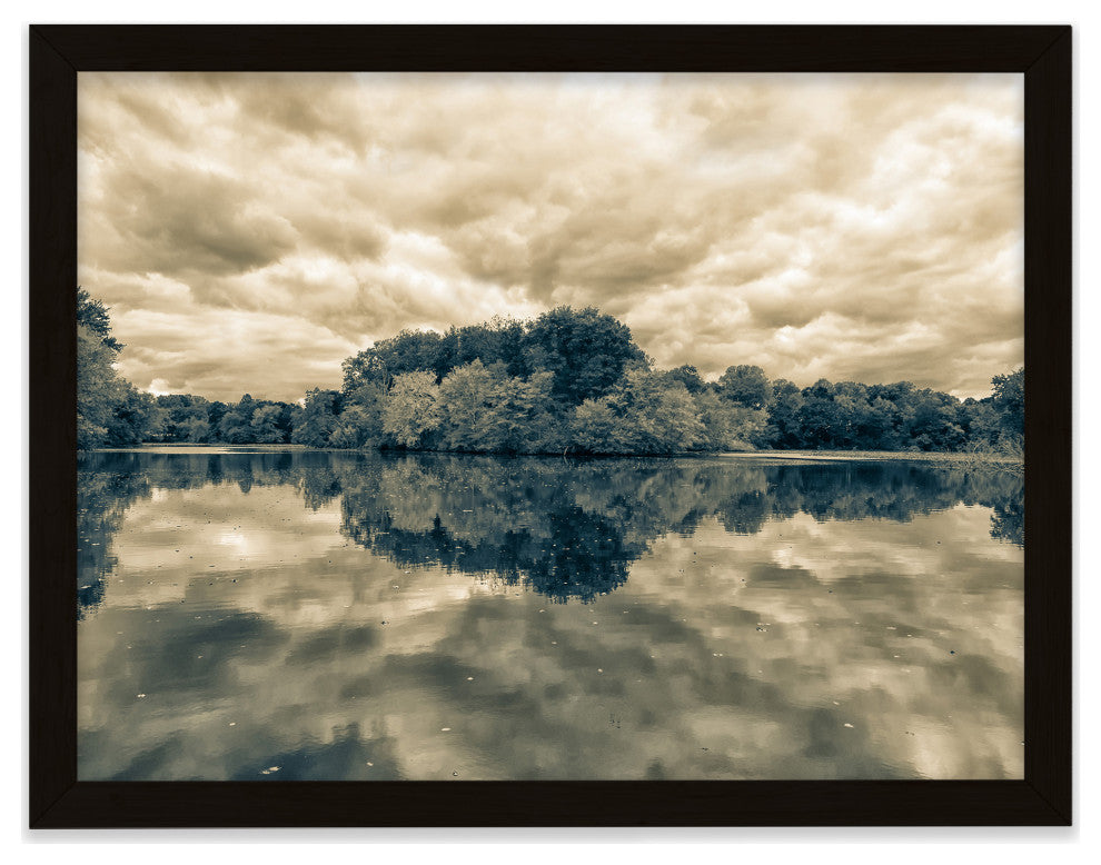 Autumn Reflections Rural Landscape Sepia Framed Photo Paper Wall Art Prints, Black, 12" X 16"