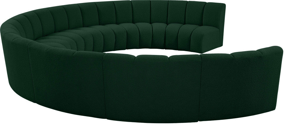 Infinity Black Boucle Fabric Upholstered Arc Shaped Modular Sectional, Green, 9-Piece, Arc-Shaped