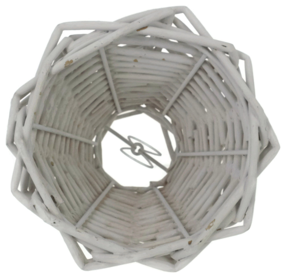 Set Of 6 Wicker Chandelier Lamp Shade, 3"X6"X5", Clip-On, Weathered White