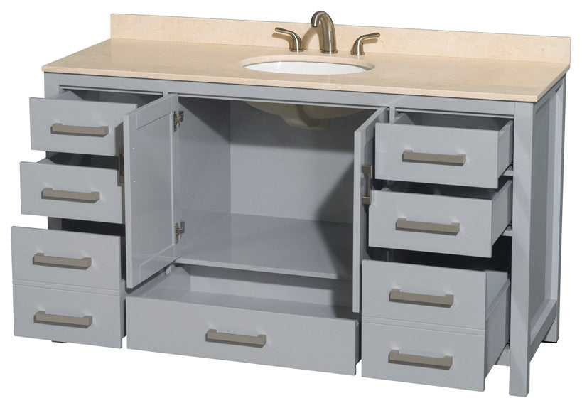 Wyndham WCS141460SGYIVUNOMXX 60 inch Vanity in Gray with Ivory Marble and Round