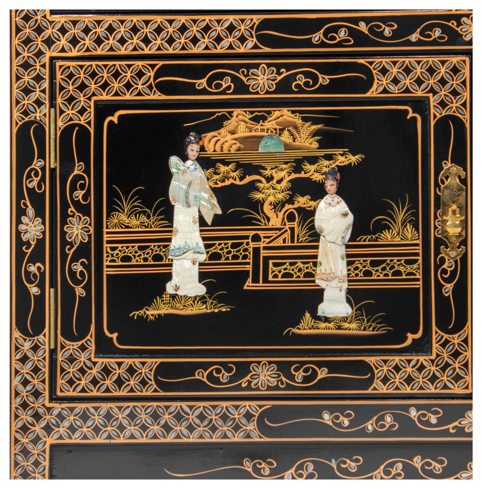 Black Lacquer China Cabinet Royal Ladies