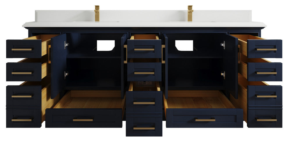 Fenway 84 Double Sink Bath Vanity in Navy Blue 1.5" White Quartz