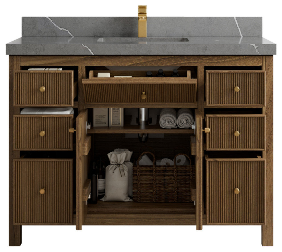 Sonoma Teak 48 Single Sink Vanity in Dark Natural with 2" Piatra Gray Quartz