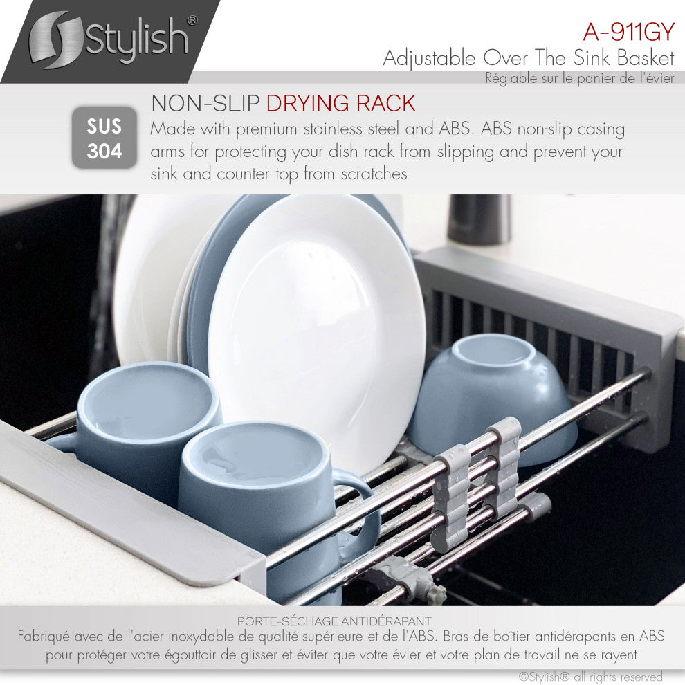 Stylish Adjustable Over the Sink Stainless Steel Dish or Vegetable Drainer