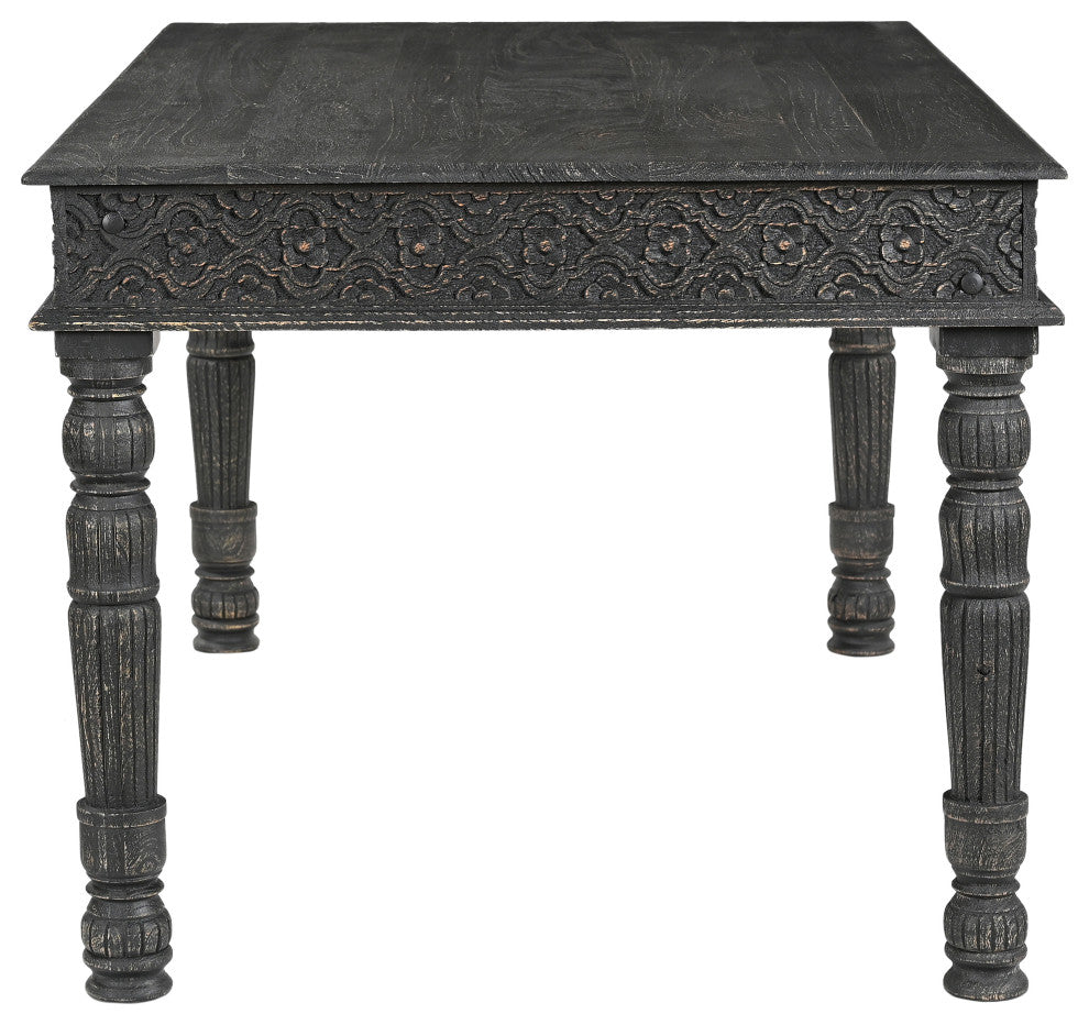 Wiley 7-piece Carved Solid Wood Dining Set, Black