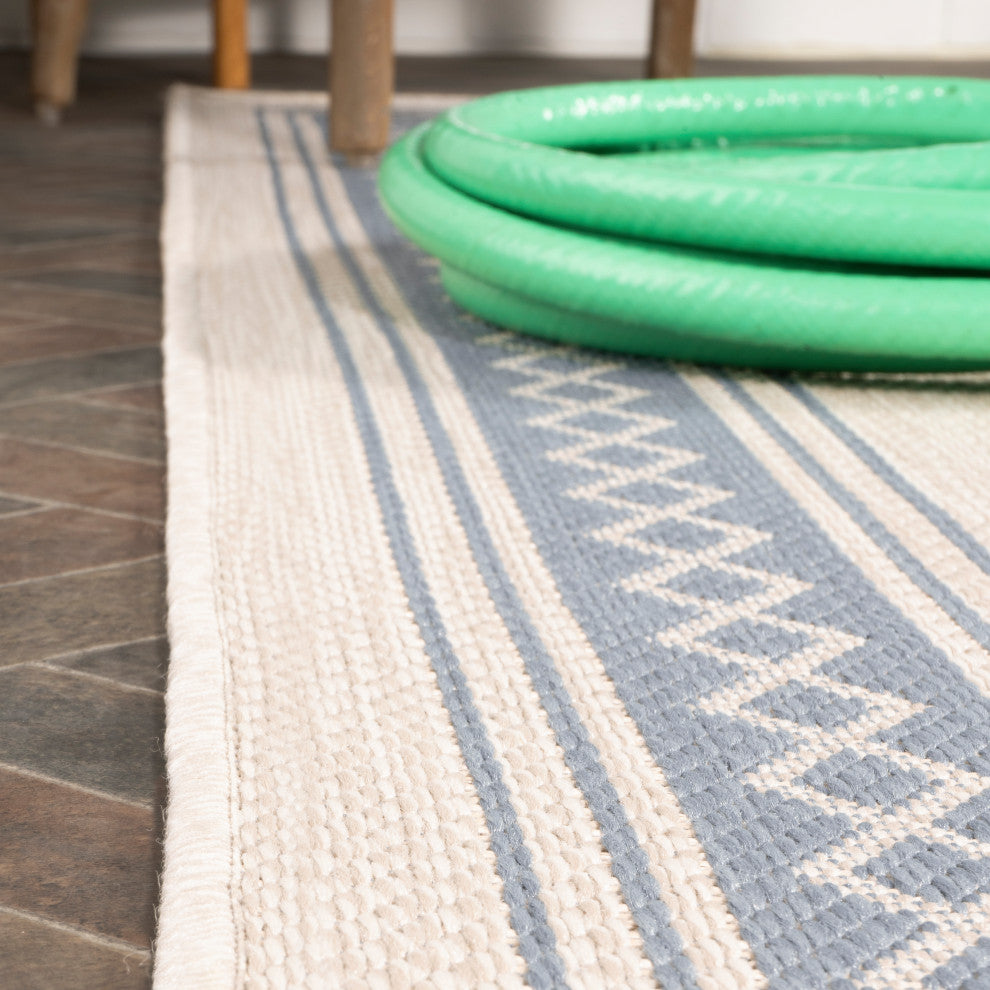 Lucia Classic Diamond Border Indoor/Outdoor Area Rug, Cream/Blue, 8x10