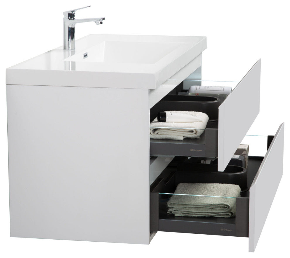 Aurora Wall Mount Vanity, White Acrylic Top, Glossy Polar White, 42"