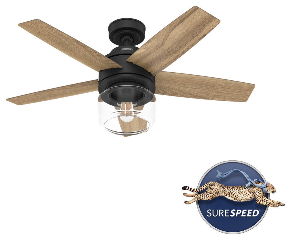 Hunter 44" Margo Matte Black Ceiling Fan, LED Light Kit and Handheld Remote