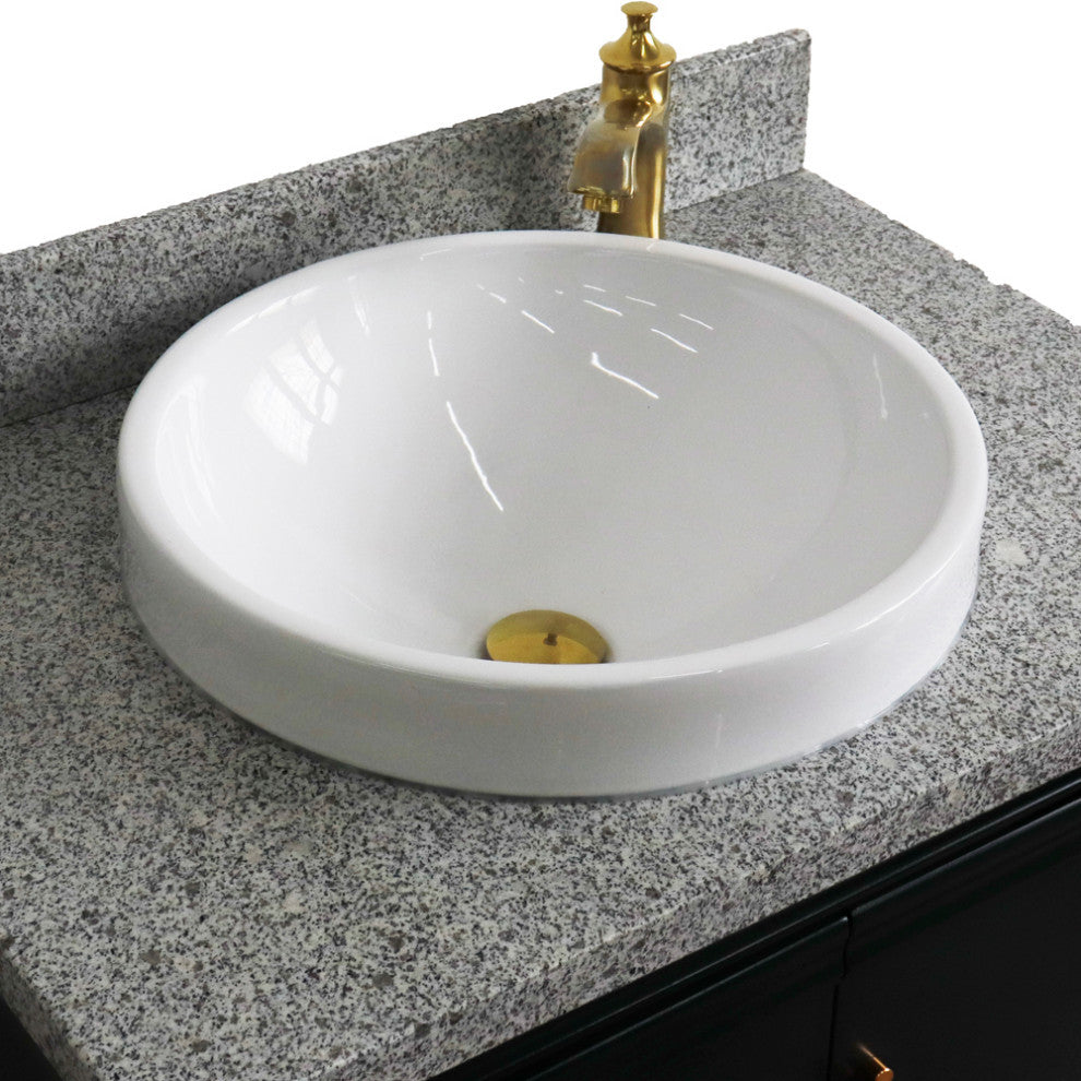 31" Single Vanity, Dark Gray Finish With Gray Granite And Round Sink