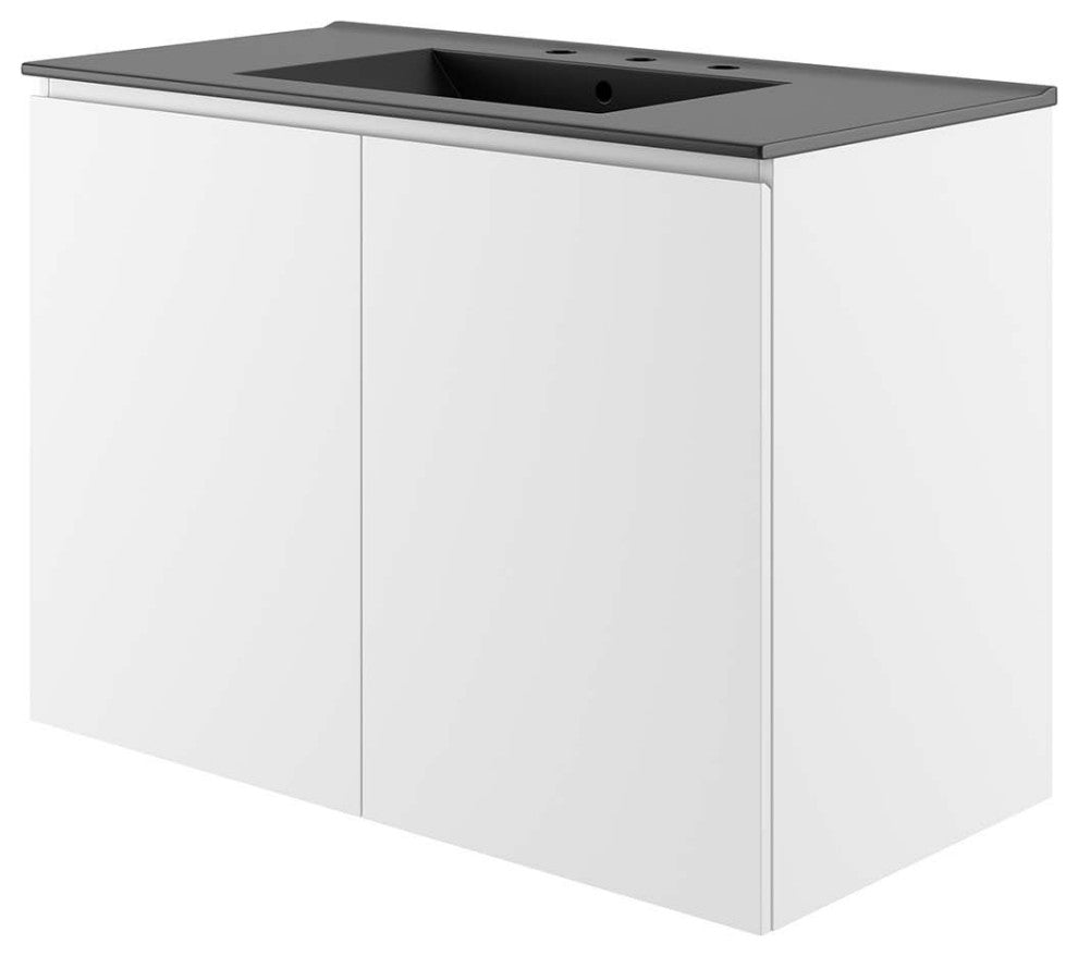 Sink Vanity Cabinet, Wall Mount, Black White, Ceramic, Modern, Hotel Bathroom