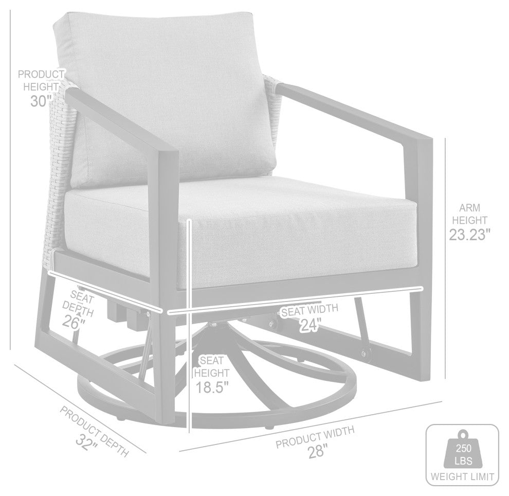 Palma Outdoor Patio Swivel Lounge Chair in Aluminum with Gray Cushions