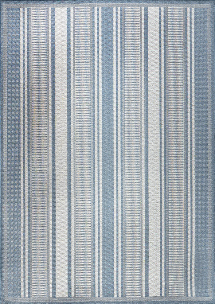 Haynes Modern Double Stripe Indoor/Outdoor Area Rug, Blue/Light Gray, 4x6