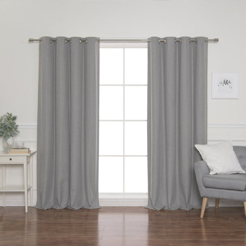Linen Look Grommet Blackout Curtains with Coating, Grey, 52"x96"