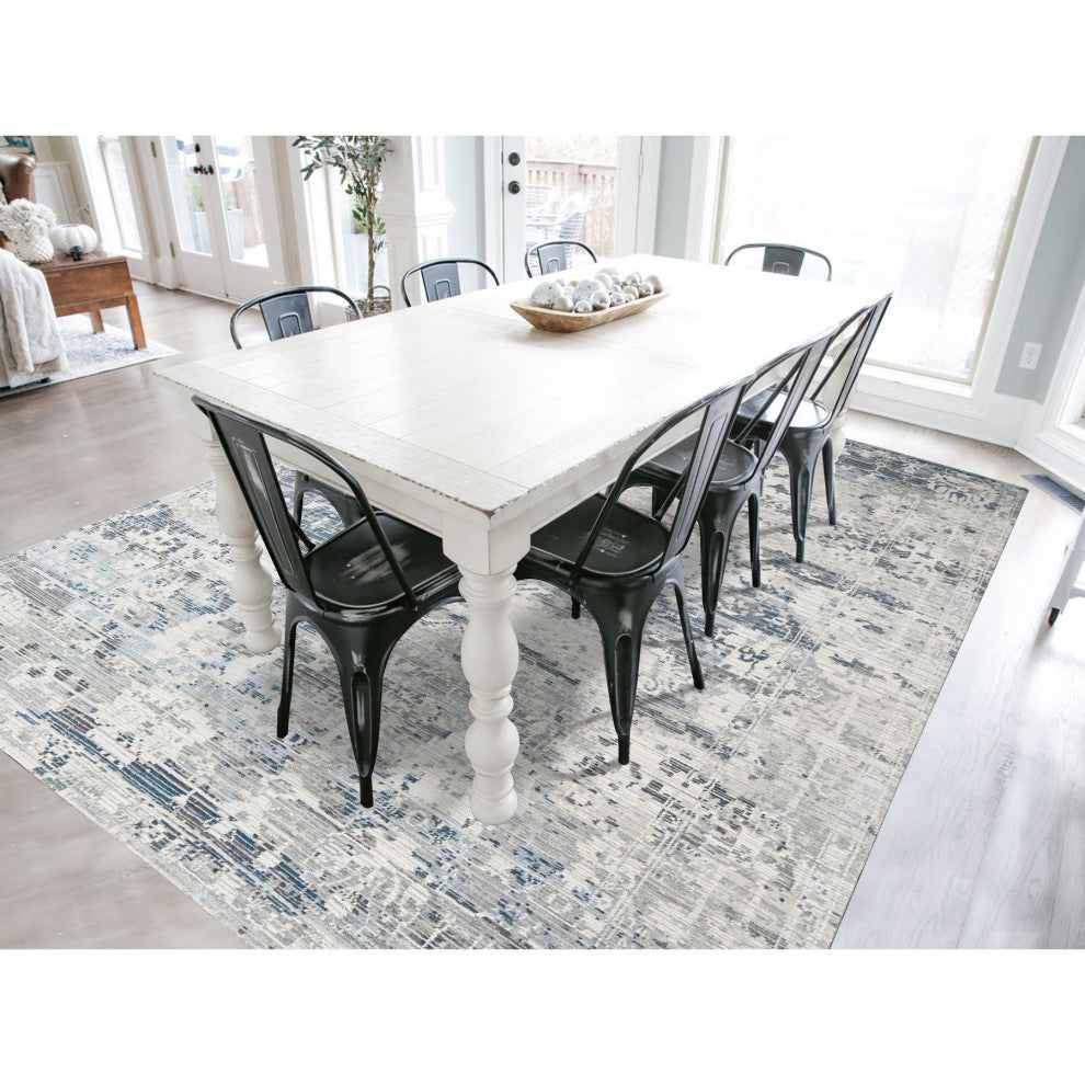 Shadow White Hand Knotted Undyed Wool Nepali Oriental Rug, 9'3"x12'