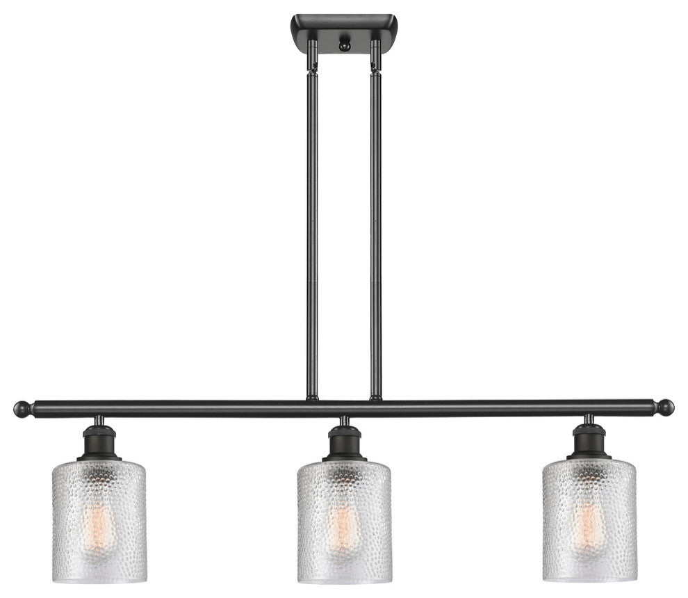3-Light Cobbleskill 36" Island Light, Matte Black, Glass: Clear