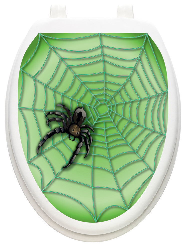 Spider Web Toilet Tattoos Seat Cover, Vinyl Lid Decal, Halloween Bathroom Decor, Elongated