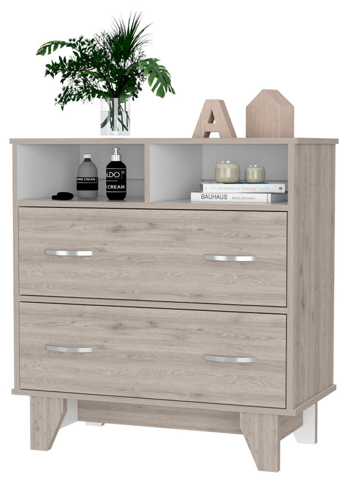 Portobelo Two Drawer Dresser, Two Shelves, Superior Top, Four Legs