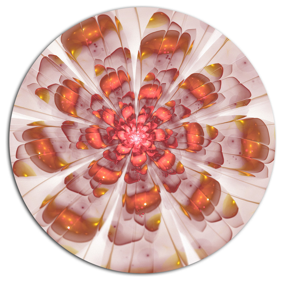 White Brown Fractal Flower, Modern Floral Disc Metal Artwork, 23"