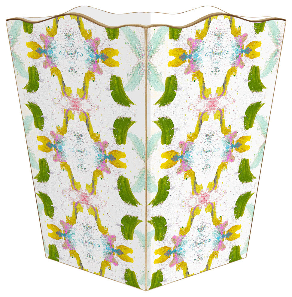 WB510LP- Dogwood by Laura Park Wastepaper Basket, Scalloped Top and Wood Tissue Box Cover