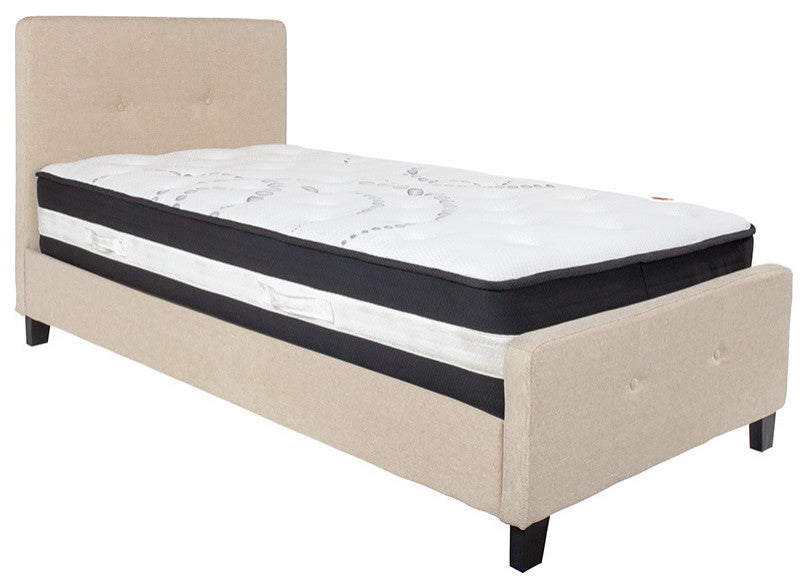 Tribeca Twin Tufted Platform Bed With Pocket Spring Mattress, Beige