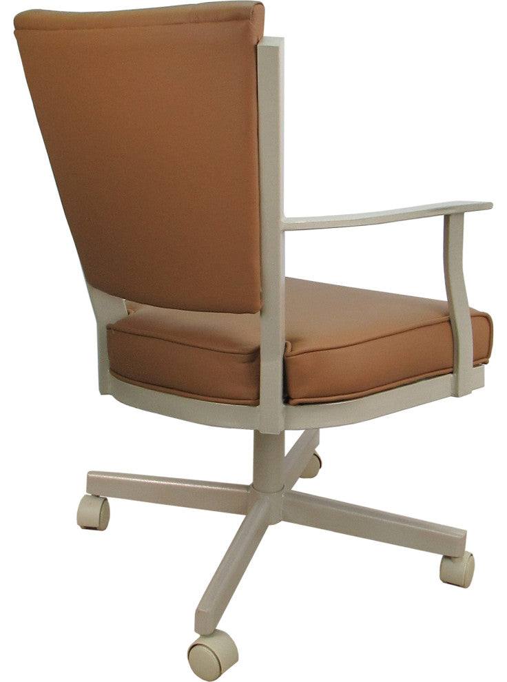 Leather Montana Dining Caster Chair Swivel Tilt with Wheels, Brown Leather on Beige